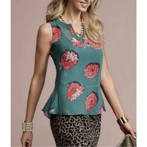 Cabi Blushing Floral Blouse Size M Green Pink Layered Sleeveless Style 3445 EUC